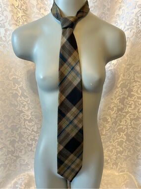 Pendleton Men’s Plaid Necktie, Made In USA, 100% Wool, Brown/Blue/Red